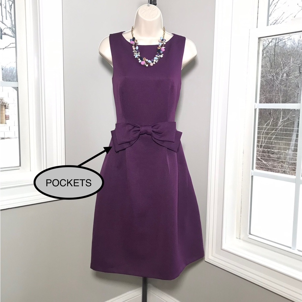 Tahari Sleeveless Purple  A-Line Dress Pockets & Bow ~ Women’s 8  LIKE NEW